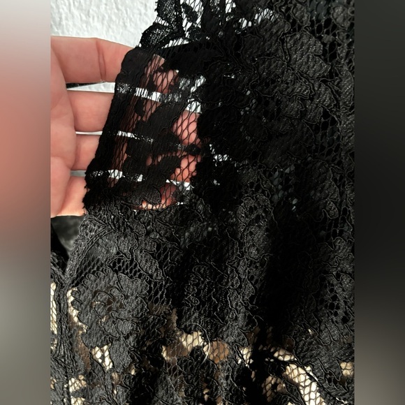 Maggy London | lace overlay | long sleeve | lined | midi | v neck dress | 6 - Picture 10 of 12